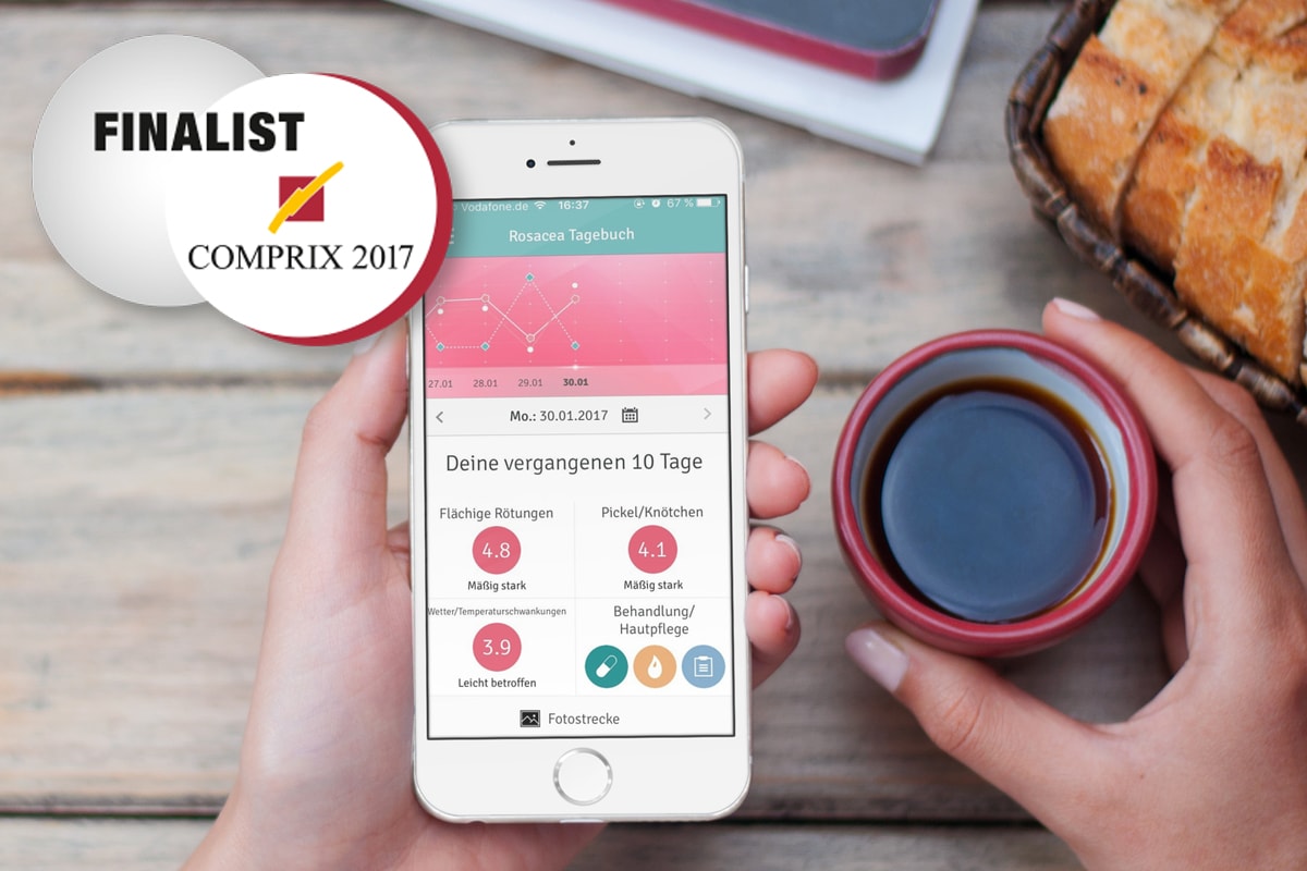 COMPRIX 2017, anyMOTION Digitalagentur, Digital erfolgreich, Galderma, Rosacea-tagebuch, Rosacea-Tagebuch-App, Rosacea App
