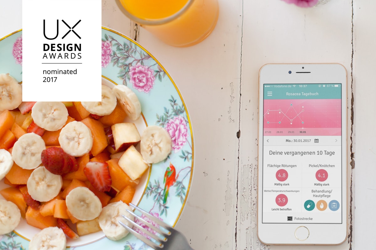 UX Design Awards 2017 Nominiert Rosacea-Tagebuch App anyMOTION Internetagentur Digitalagentur Galderma Titel