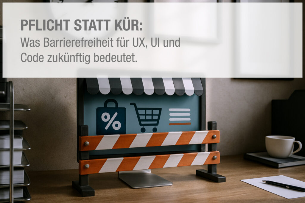 Das Bild zeigt einen Monitor mit einer Baustellen-Absperrung davor.