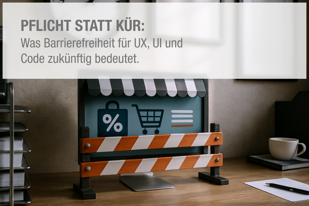 Das Bild zeigt einen Monitor mit einer Baustellen-Absperrung davor.