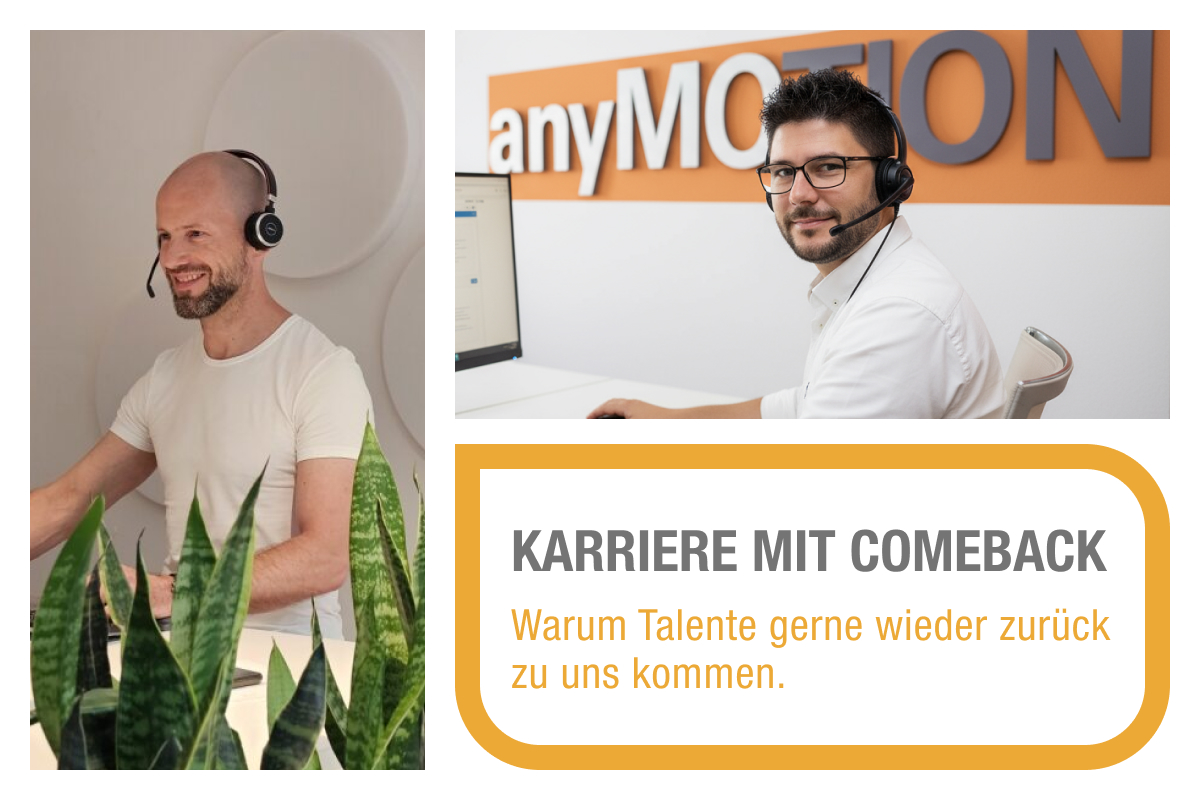Das Bild zeigt zwei Rückkehrer, die wieder zu anyMOTION zurückgekommen sind.