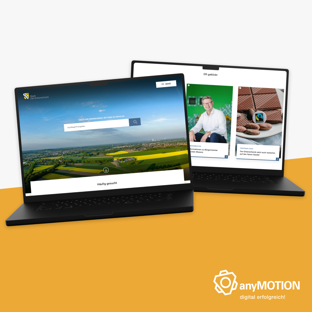 Das Bild zeigt einen Laptop, auf dem die Startseite der Website von Oer Erkenschwick geöffnet ist.