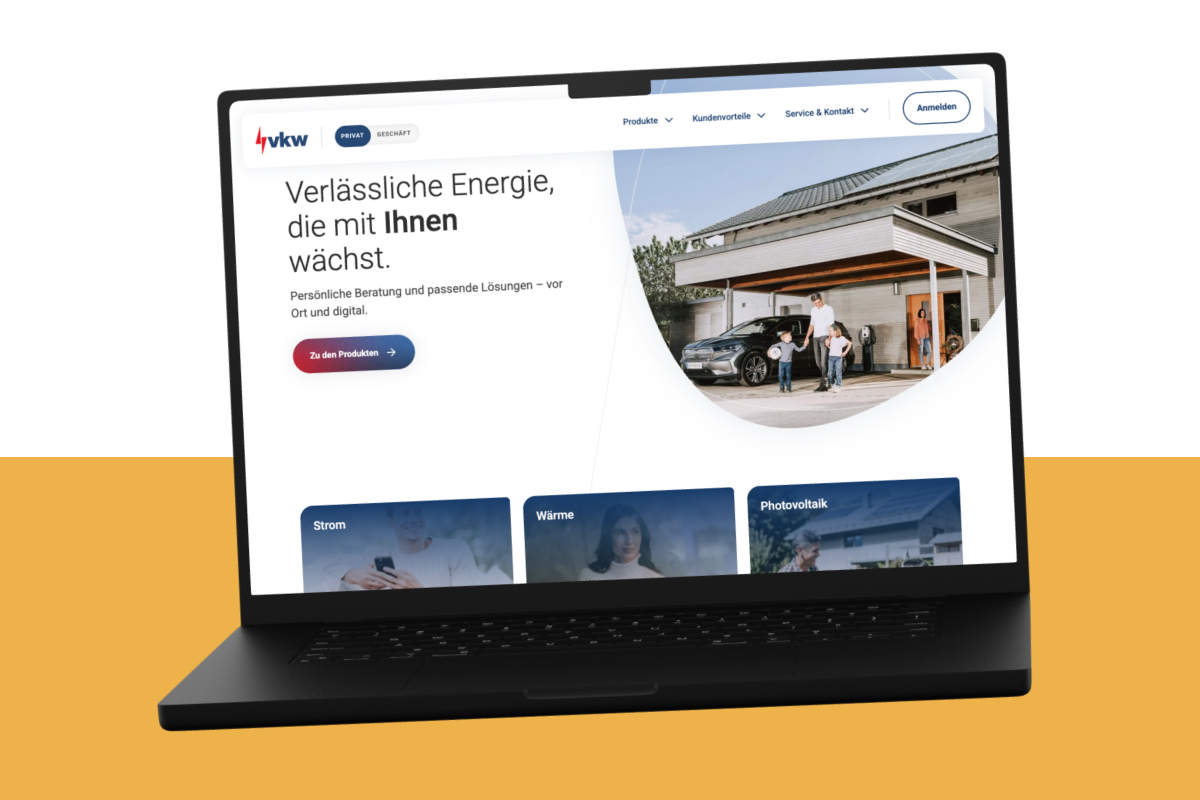 Laptop-Mockup mit der Startseite der Website von illwerke vkw