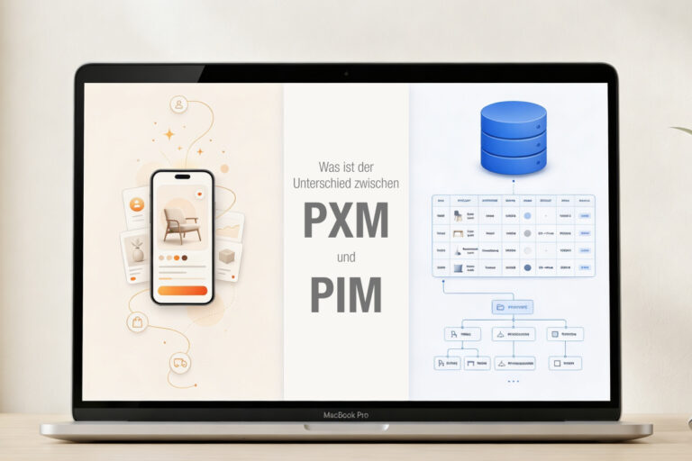 Laptop-Grafik zum Unterschied zwischen PXM und PIM